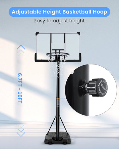 Portable Basketball Hoop Goal Basketball Hoop System Height Adjustable 7 Ft 6 in 10 Ft with 44 Inch Indoor Outdoor PVC Backboard Material