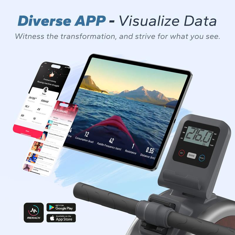 Merach Rowing Machines for Home Gym, Quiet Magnetic Rower Machine 16 Levels of Resistance, Dual Slide Rail with Max 350Lbs, Simulate Real Row, Ultra-Quiet Rower Compatible Ergonomic Design, Tiktokshopblackfriday