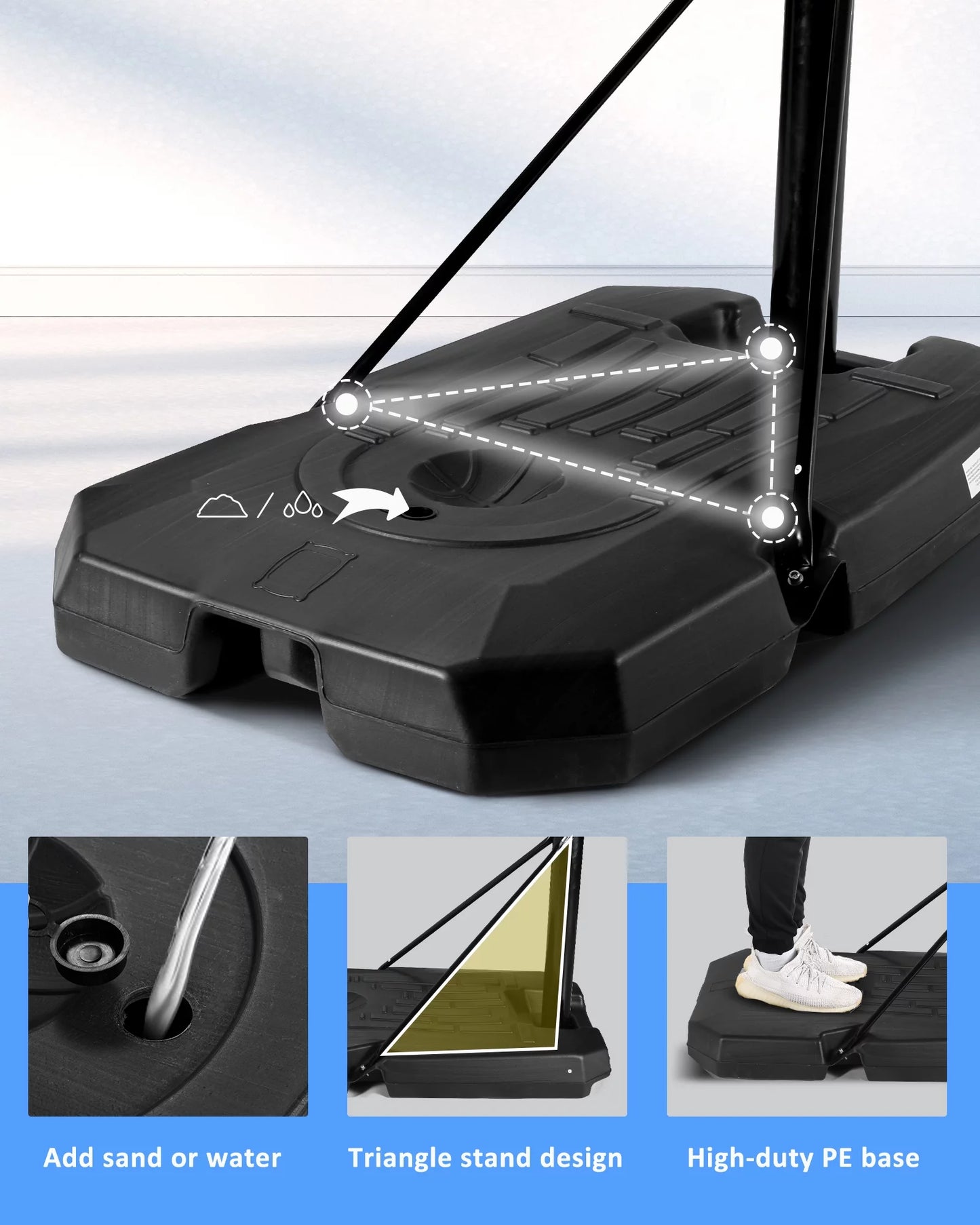 Portable Basketball Hoop Goal Basketball Hoop System Height Adjustable 7 Ft 6 in 10 Ft with 44 Inch Indoor Outdoor PVC Backboard Material